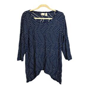 Chico's‎ Blouse Women's Size Large Zenergy Ribbed Tunic Blue White Chicos 2
